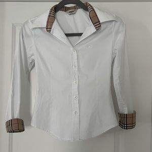 Authentic Burberry button down in slim tailored fit.